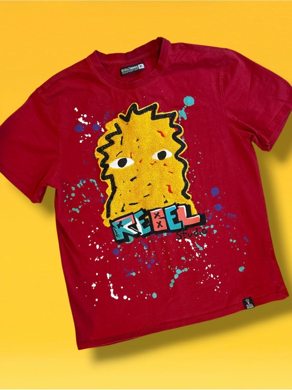 Rebel Minds Mens XL Red Paint Splatter Chenille Graphic Tee Shirt Rebel Studio